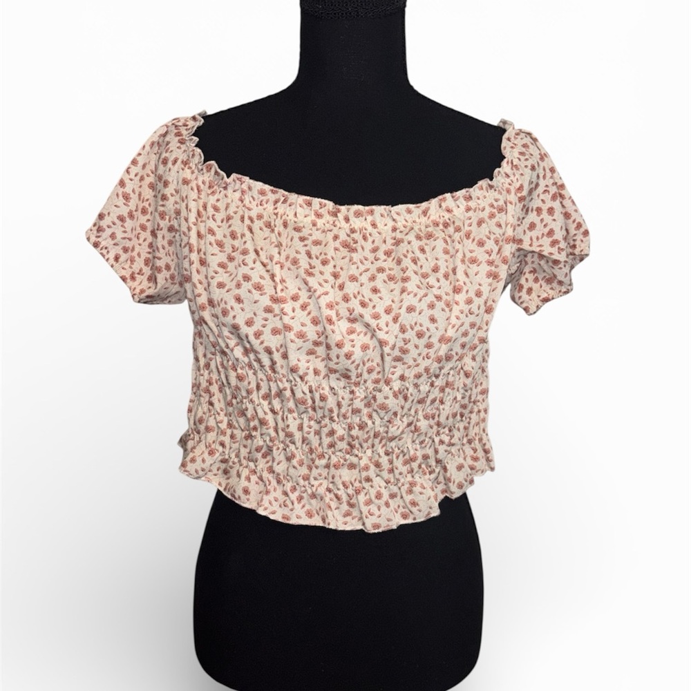 Cream Floral Off Shoulder Crop Top